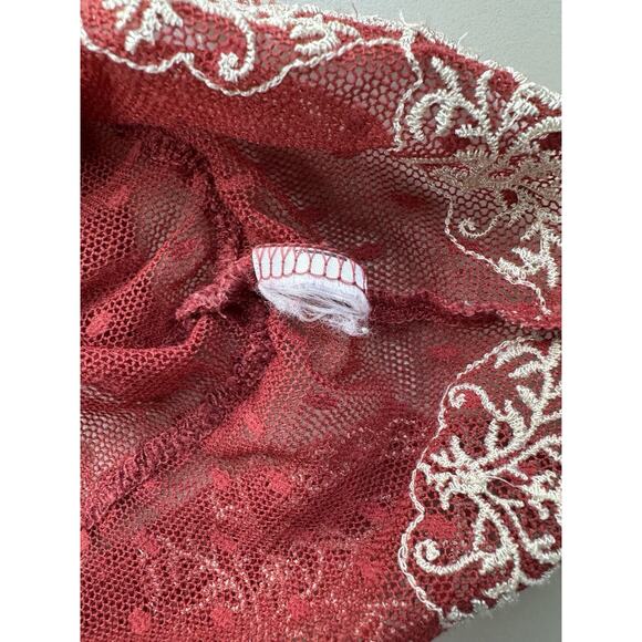 VTG Y2K Sheer Babydoll Top Womens S Red Embroidered Trim Mesh 90s Fairy Grunge - Picture 9 of 12